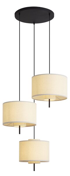 Lampada a sospensione Japandi Nera con paralume in lino bianco 3 luci - Rieu