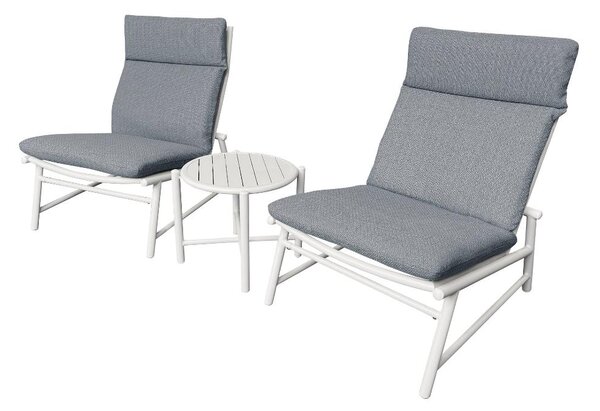 Amicasa Salotto da Giardino con 2 Poltrone e Tavolino con Cuscini in Alluminio/Tessuto colore Bianco/Grigio - YOUNG
