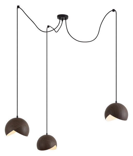 Lampada a sospensione di design Nera con paralume effetto legno e vetro opale 3 luci - Tulip