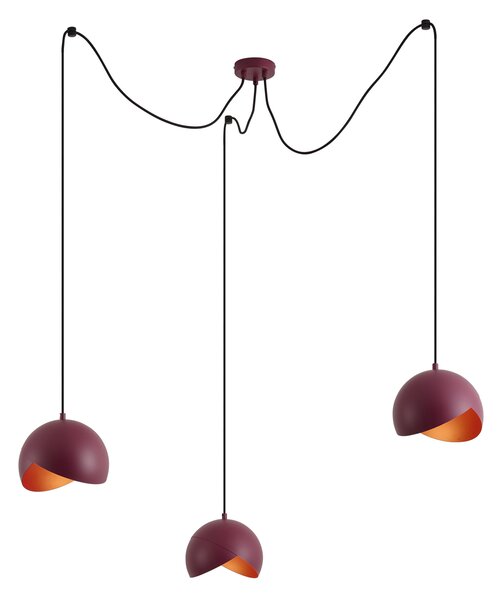 Lampada a sospensione di design rossa con vetro opale 3 luci - Tulip