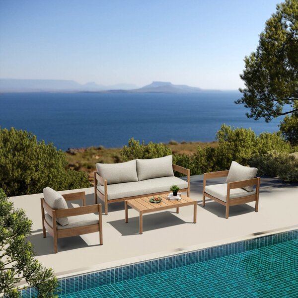 VivaGarden Salotto da Giardino con Divano 2 Posti 2 Poltrone e Tavolino con Cuscini in Alluminio colore Grigio chiaro/Marrone chiaro - Bridgetown