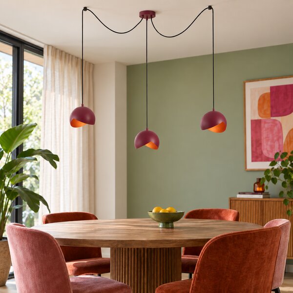 Lampada a sospensione di design rossa con vetro opale 3 luci - Tulip