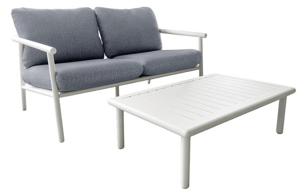 Amicasa Salotto da Giardino con Divano 2 Posti e Tavolino con Cuscini in Alluminio/Tessuto colore Bianco/Grigio - YOUNG