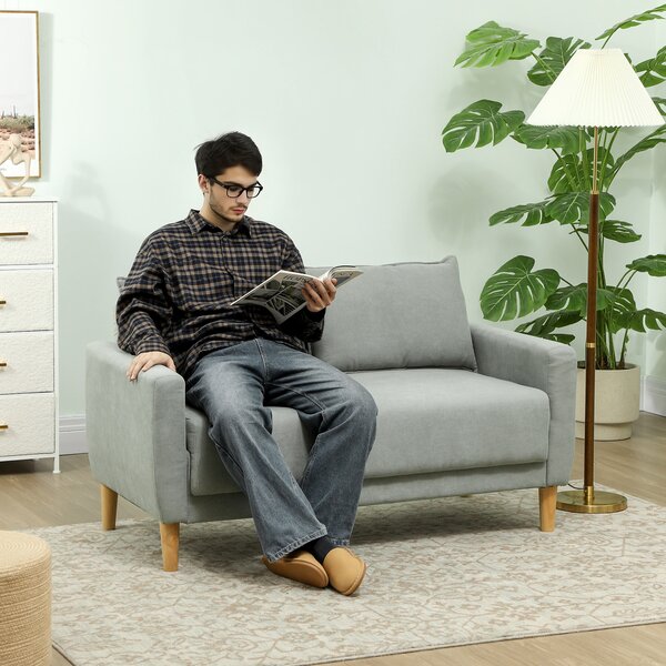 HOMCOM Divanetto 2 Posti Vellutato con Vano Portaoggetti Inferiore e Cuscini, 140x72x82 cm, Grigio