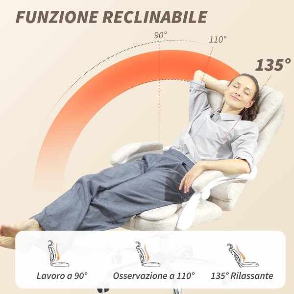 Icon Space Sedia da Ufficio Ergonomica con Ruote Braccioli e Poggiatesta Massaggiante in Tessuto Effetto Pelle colore Crema
