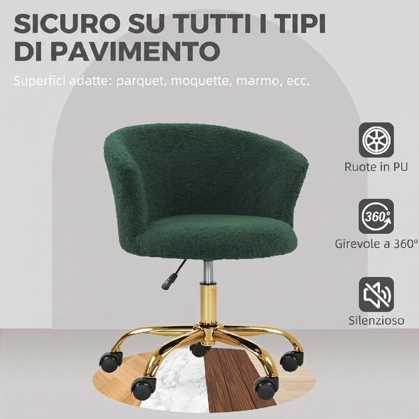 Icon Space Sedia da Ufficio con Ruote in Velluto Teddy colore Verde Scuro