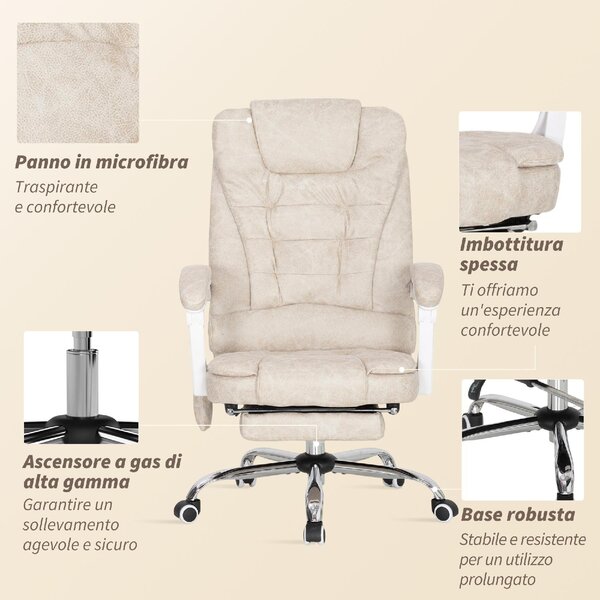 Icon Space Sedia da Ufficio Ergonomica con Ruote Braccioli e Poggiatesta Massaggiante in Tessuto Effetto Pelle colore Crema