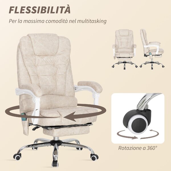Icon Space Sedia da Ufficio Ergonomica con Ruote Braccioli e Poggiatesta Massaggiante in Tessuto Effetto Pelle colore Crema