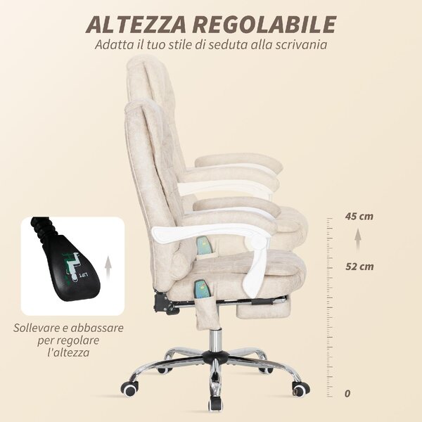 Icon Space Sedia da Ufficio Ergonomica con Ruote Braccioli e Poggiatesta Massaggiante in Tessuto Effetto Pelle colore Crema