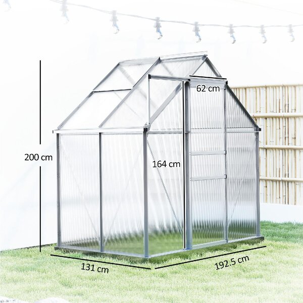 VivaGarden Serra da Giardino in Policarbonato e Alluminio con Porta a Battente e Finestra a Tetto 192.5x131x200 cm colore Argento