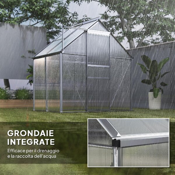 VivaGarden Serra da Giardino in Policarbonato e Alluminio con Porta a Battente e Finestra a Tetto 192.5x131x200 cm colore Argento