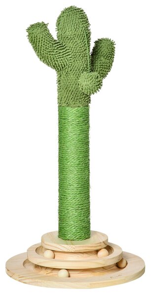 Albero Tiragraffi A Cactus Per Gatti 32x32x60 Cm In Corda Sisal E Palline  In Legno Verde