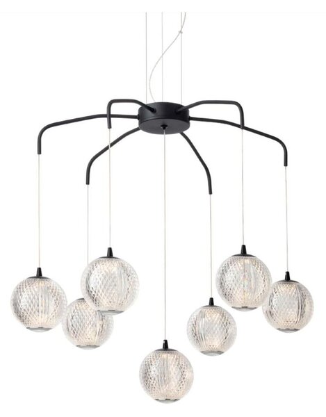 GIANET SOSPENSIONE 7 LUCI ORO O NERA CON SFERE IN ACRILICO STAMPATO LED 28W LUCE 3000K