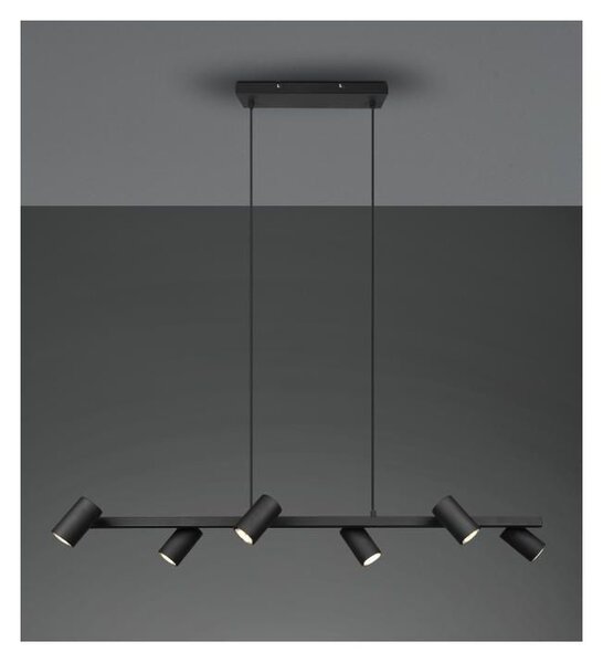 MARLEY SOSPENSIONE IN METALLO NERO CON 6 SPOT CILINDRO ORIENTABILI ATTACCO 6XGU10
