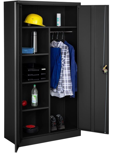 TecTake GmbH 402940 armadio portadocumenti a 6 scomparti e asta appendiabiti - nero, 90 cm