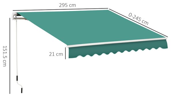 Outsunny Tenda da Sole Avvolgibile a Caduta Manuale per Porte e Finestre, in Alluminio e Poliestere Anti-UV, 295x245cm, Verde Scuro | Aosom Italy