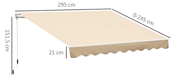 Outsunny Tenda da Sole Avvolgibile a Caduta Manuale per Porte e Finestre, in Alluminio e Poliestere Anti-UV, 300x245cm, Beige | Aosom Italy