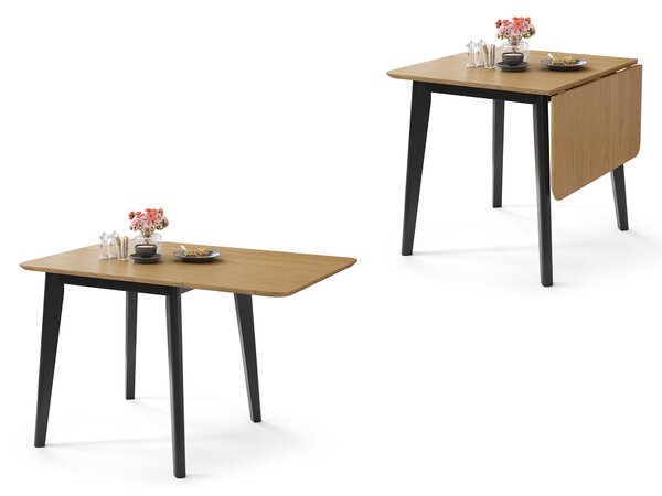 ROXY Rovere Naturale/telaio nero - TAVOLO PIEGHEVOLE IN LEGNO PER CUCINA/SALA DA PRANZO ESTENDIBILE RETRÒ