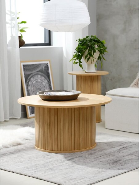 Tavolino rotondo in rovere decorato in colore naturale ø 90 cm Nola - Unique Furniture