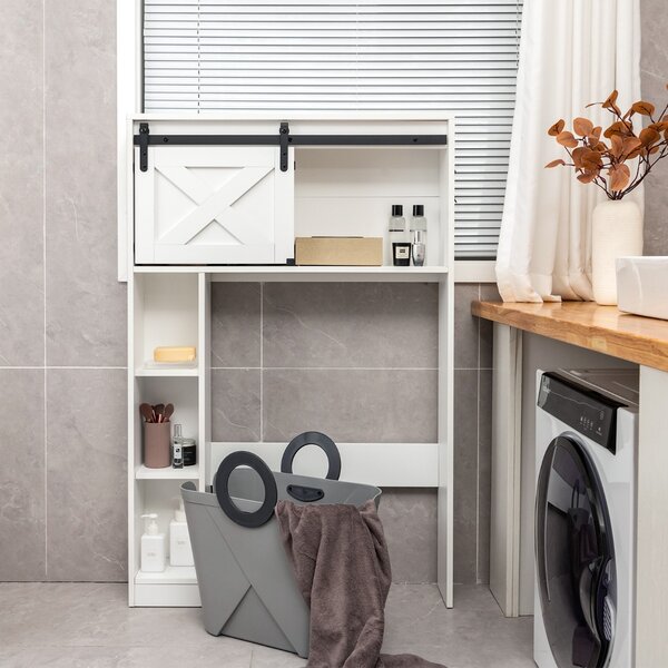 Costway Organizzatore da bagno indipendente con porta scorrevole ripiani di stoccaggio, Armadietto della toilette Bianco