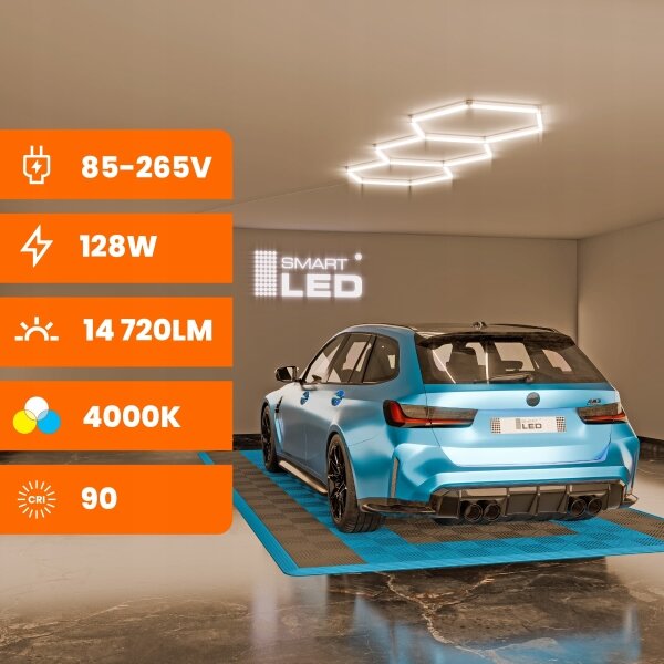 Plafoniera LED HEXAGON LED/128W/85-265V 4000K 248x97 cm CRI 90 IP54 bianco