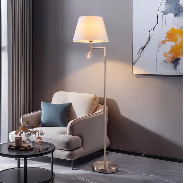 BRILAGI - Lampada da terra LED CERIA 1xE27/60W/230V + LED/2,1W cromo opaco/bianco