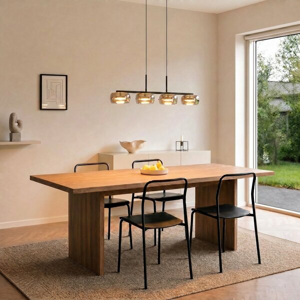 Lampada a sospensione Lucande, Martis, dimmerabile, Dorato / Ottone, Sala da pranzo, Vetro, Moderno