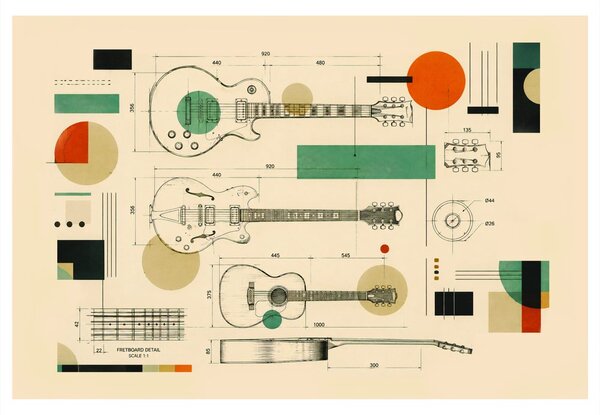 Quadro su tela – Disegno tecnico chitarra
