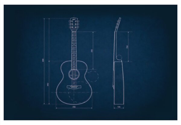 Quadro su tela – Disegno tecnico chitarra acustica