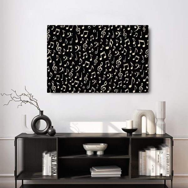 Quadro su tela – Note musicali su sfondo nero