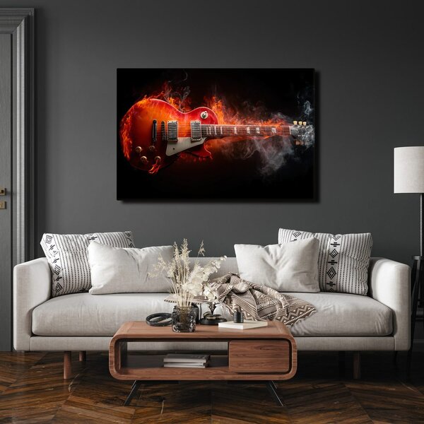 Quadro su tela – Chitarra elettrica in fiamme