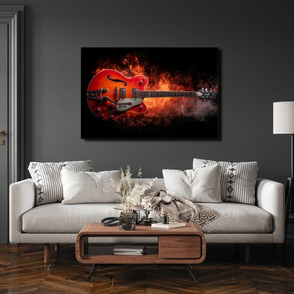 Quadro su tela – Chitarra elettrica in fiamme