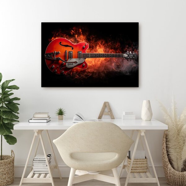 Quadro su tela – Chitarra elettrica in fiamme