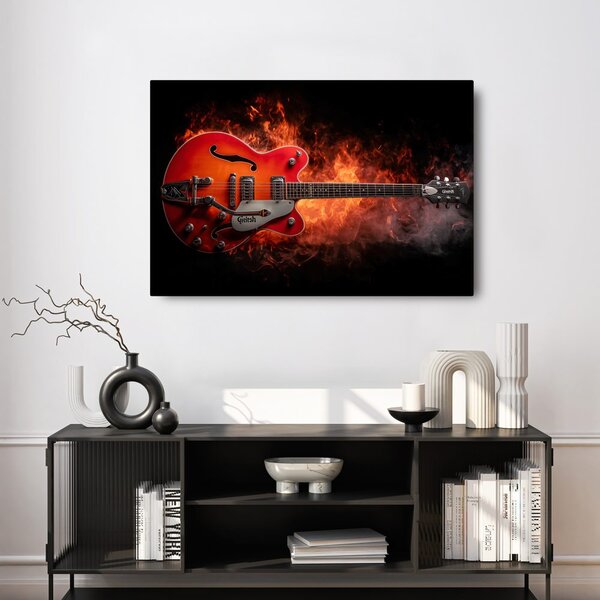 Quadro su tela – Chitarra elettrica in fiamme