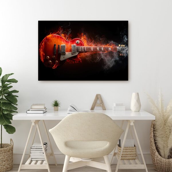 Quadro su tela – Chitarra elettrica in fiamme