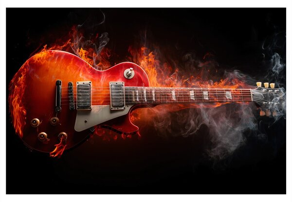 Quadro su tela – Chitarra elettrica in fiamme