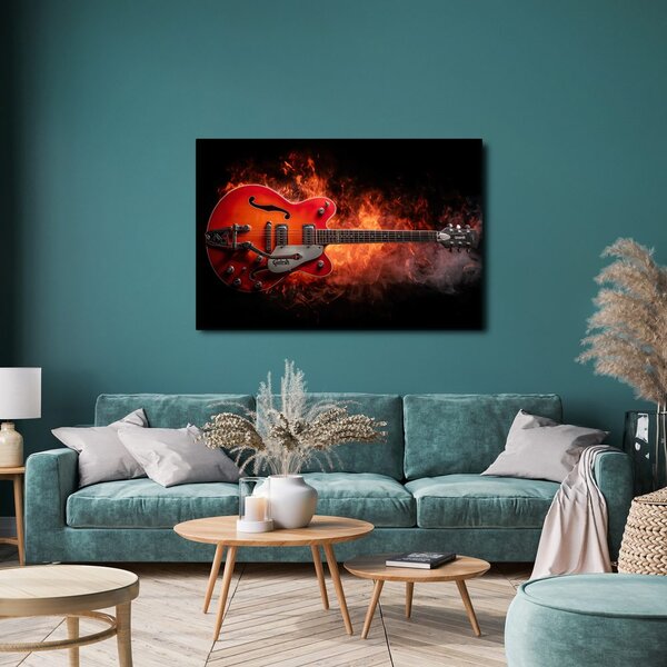 Quadro su tela – Chitarra elettrica in fiamme