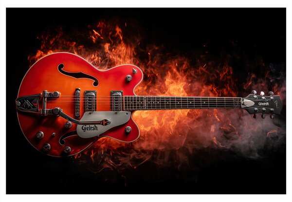 Quadro su tela – Chitarra elettrica in fiamme