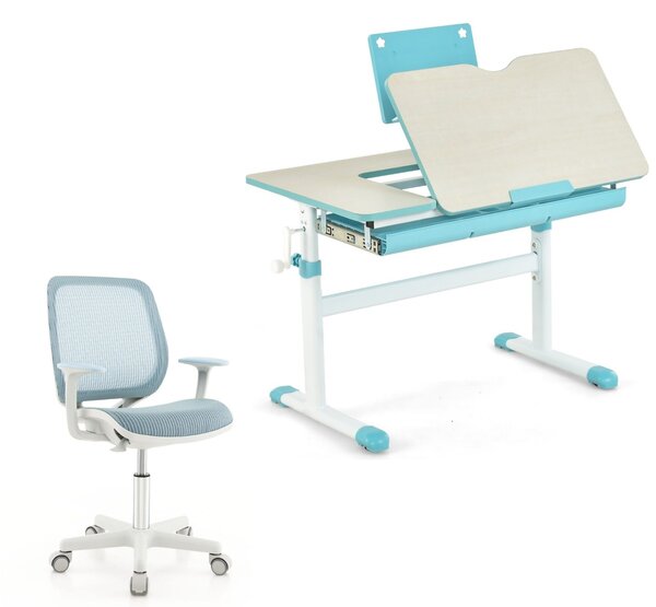 Costway Scrivania per bambini regolabile e sedia da scrivania per bambini, Scrivania per bambini tavolo ergonomico e sedia girevole per computer Blu