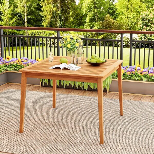 Costway Set 2 sedie da giardino con schienale inclinato e tavolo da pranzo esterno in legno, Set di 2 poltrone per esterno in legno e tavolo da picnic