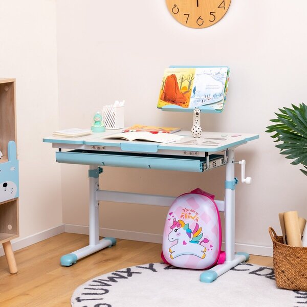 Costway Scrivania per bambini regolabile e sedia da scrivania per bambini, Scrivania per bambini tavolo ergonomico e sedia girevole per computer Blu