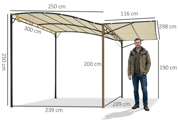 Outsunny Gazebo Pergola da Giardino in Acciaio con Copertura, Tettoia Apribile, Tessuto Beige 300x250cm | Aosom Italy|Aosom