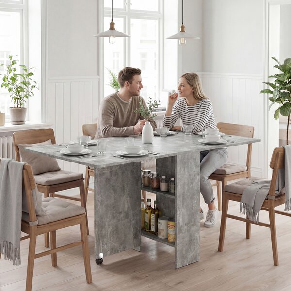 HOMCOM Tavolo Pieghevole in Legno per 4-6 Persone con Ruote, 75x140x74cm, Grigio|Aosom