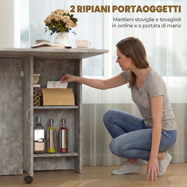 HOMCOM Tavolo Pieghevole in Legno per 4-6 Persone con Ruote, 75x140x74cm, Grigio|Aosom
