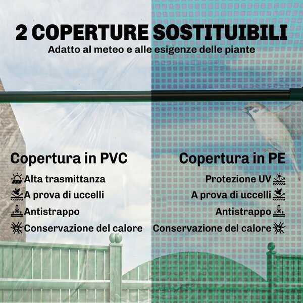 Outsunny Serra per Orto con 2 Porte e 2 Finestre Avvolgibili, in Acciaio e Copertura in PE Anti-Raggi UV, 180x90x90cm, Verde | Aosom Italy