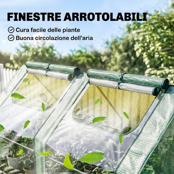 Outsunny Serra per Orto con 2 Porte e 2 Finestre Avvolgibili, in Acciaio e Copertura in PE Anti-Raggi UV, 180x90x90cm, Verde | Aosom Italy