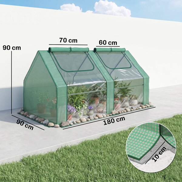 Outsunny Serra per Orto con 2 Porte e 2 Finestre Avvolgibili, in Acciaio e Copertura in PE Anti-Raggi UV, 180x90x90cm, Verde | Aosom Italy
