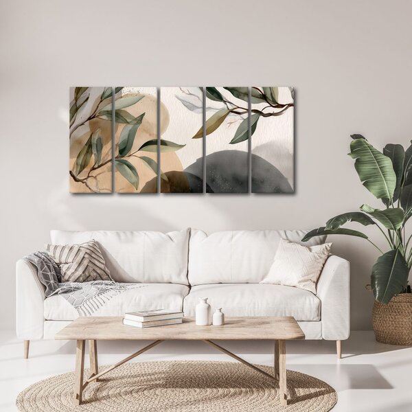 Quadri 5 pezzi – Foglie delicate e ombre