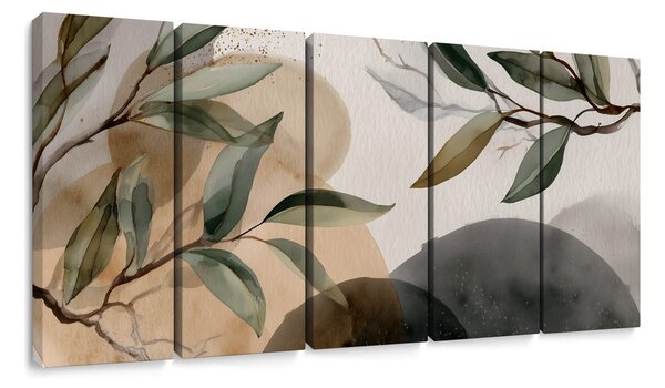 Quadri 5 pezzi – Foglie delicate e ombre