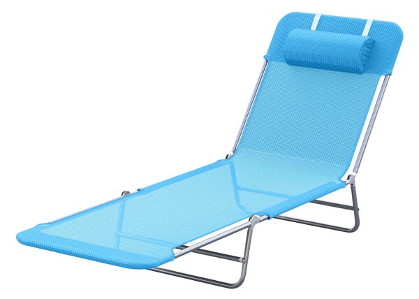 Lettino Prendisole Pieghevole 182x56x24,5 Cm In Acciaio E Tessuto A Rete Blu